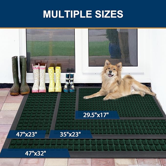 Smiry Front Door Mat Outside Entrance, Heavy Duty Natural Rubber Doormat, Non Slip, Trap Dirt and Moisture, Easy Clean, Low Profile Welcome Floor Mats for Indoor Outdoor Entry, 47x23 Inch, Black Green