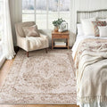 Lofus 4x6 Area Rugs for Living Room, Washable Area Rug, Rugs for Bedroom, Kitchen, Vintage Boho Carpet, Soft Non-Slip, Low Pile Large Area Rug for Office Dining Room, Vintage Beige Brown