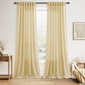 Nanspring Cream Yellow Linen Curtains 90 Inches Long for Living Room Light Filtering Modern Farmhouse Sheer Curtains Back Tab and Rod Pocket Curtain for Bedroom Office 52x90, 2 Panels