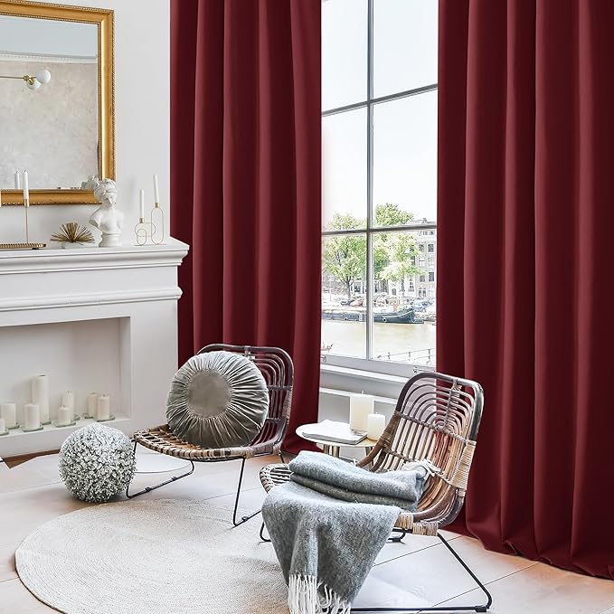 Deconovo Blackout Curtains, Thermal Insulated, W42 x L84 2 Panels, Back Tab, Machine Washable, Room-Darkening Drapes for Bedroom/Living Room Burgundy Red