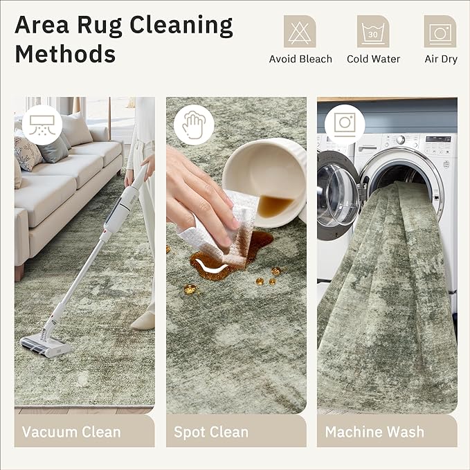 Soalmost Abstract Rug 5x7 Machine Washable Area Indoor Green Black Low Pile Non-Slip Foldable Thin Accent Rugs for Bedroom Living Room Dining Room