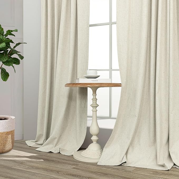 Pitalk Living Room Curtains Ideas Modern Black Out Curtains for Bedroom Windows Treatments 84 Heat & Cold Blocking Drapes for Sliding Glass Door Back Tab 2 Panels Cottage Linen Textured Cream Beige