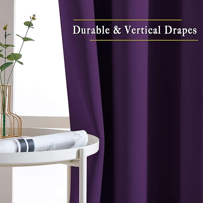 NICETOWN Blackout Curtains Drapery Panels - Window Treatment Royal Purple Blackout Drapes for Bedroom/Living Room Window, 52 inches Wide X 45 inches Long, 2 Panel Set