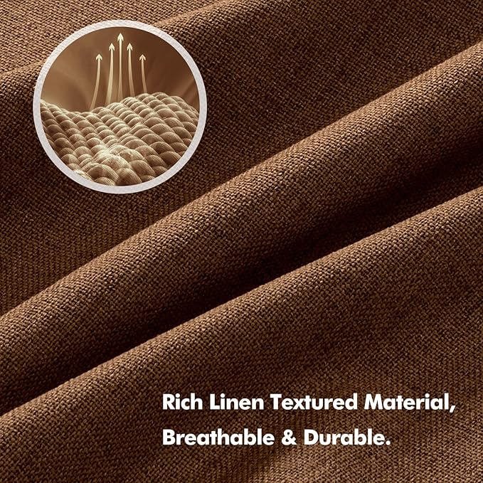 MIULEE 100% Blackout Linen Curtains for Bedroom, Brown Solid Luxury Decor Thermal Insulation Room Darkening Drapes for Living Room Nursery Back Tab Rod Pocket 42 x 63 Inches, 2 Panels