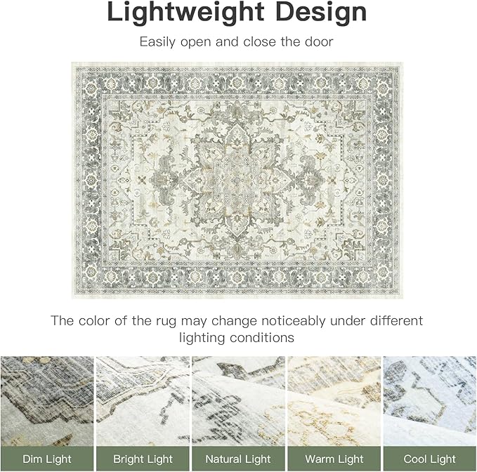 Lofus 8x10 Area Rugs for Living Room, Machine Washable Non-Slip Area Rug, Low Pile Large Rugs for Bedroom, Kitchen, Dining Room, Home Office, Vintage Oriental Print Rug, Taupe Grey