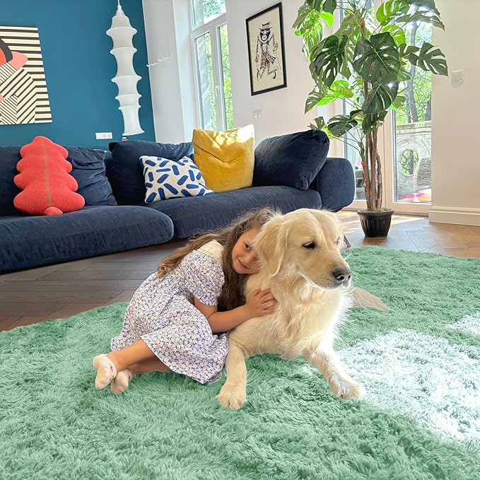 OLANLY 2x5 Machine Washable Runner Rugs for Hallway, Soft Fluffy Shaggy Bedside Rugs for Bedroom, Living Room, Indoor Floor Carpet for Kids Girls Boys, Nursery Rooms, Home Decor Aesthetic, Mint Green