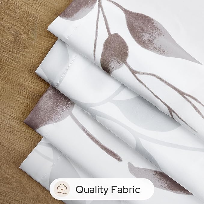 HOMEIDEAS Non-See-Through Dry Rose and White Privacy Sheer Curtains 52 X 96 Inch Length 2 Panels, Leaf Floral Printed Light Filtering Semi Sheer Window Curtains Drapes for Bedroom Living Room