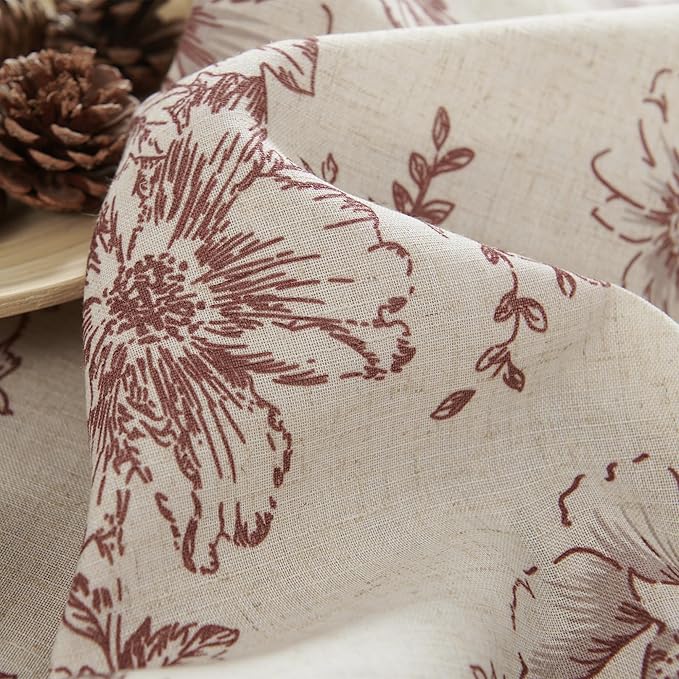 jinchan Linen Blend Curtain Floral Curtains for Living Room 108 Inch Length Farmhouse Brick Red Printed Curtain Rod Pocket Back Tab Peony Flower Patterned Drapes Curtains Set 2 Panels