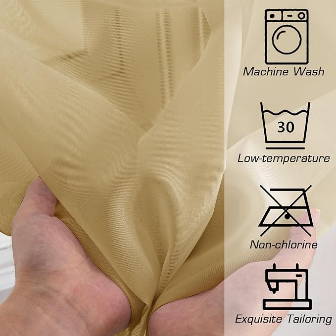 Simplebrand Gold Sheer Curtains 96 Inches Long 2 Panels, Light Filtering Rod Pocket Solid Color Window Sheer Curtain Panels, Elegant Curtains & Drapes for Living Room, Bedroom, 42" W x 96" L