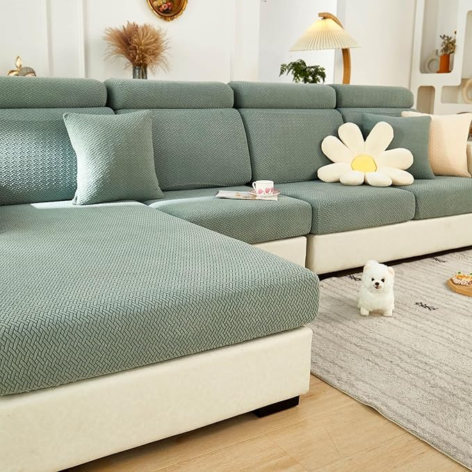 Sofa Covers Couch Covers for Sofa Pet Friendly Couch Cushion Covers Universal Sofa Covers Washable Stretch Slipcovers for Sectional Sofa (Texture Green, 2 Seats + Chaise Cover)