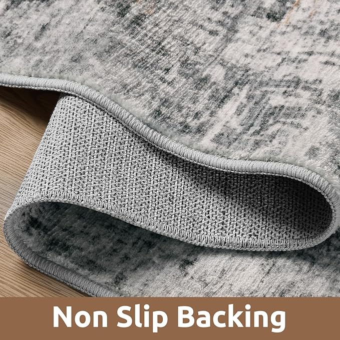 AMOAMI 2 x 6 Hallway Runner Rug Non Slip Super Soft Runner Rugs Machine Washable Low Pile Modern Abstract Runners for Hallways for Bedroom Laundry Room Kitchen, Grey