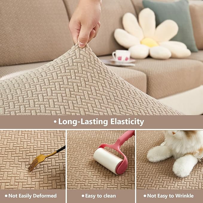Couch Cushion Covers for Sofa Couch Covers Wear-Resistant Universal Sofa Cover Washable Stretch for Sectional Slipcovers (Texture-Brown,Large Double Seat Cover)