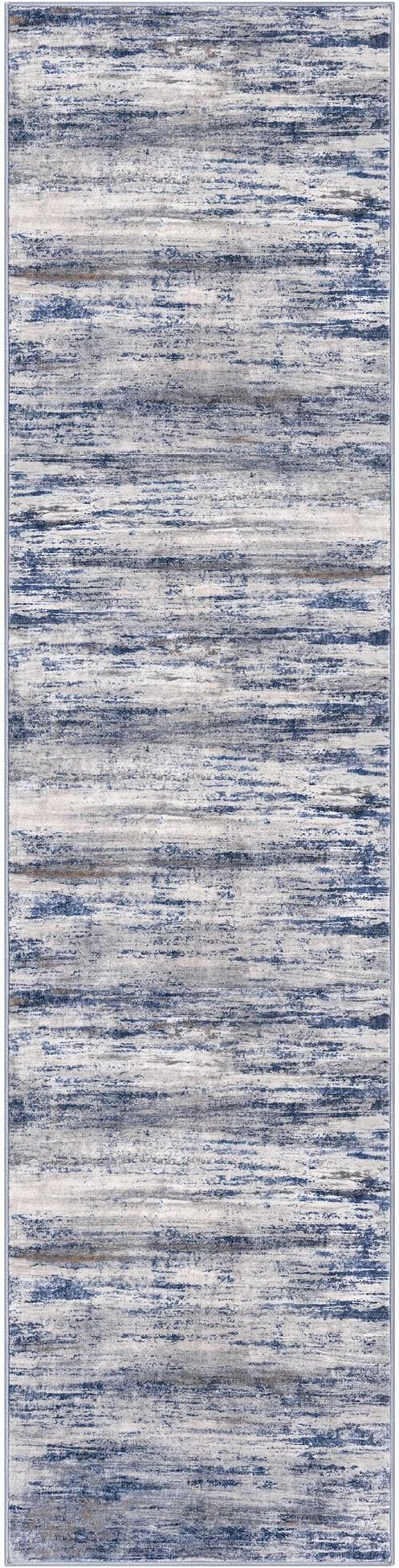 KOZYFLY 3x10 Ft Rug Modern Ombre Runner Rug for Hallway, Washable Kitchen Rugs Non-Slip Soft Striped Entryway Rug, Print Grey-Blue Abstract Carpet for Laundry Nursery