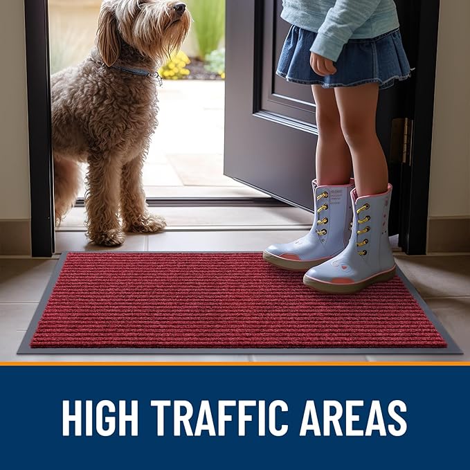 OLANLY Front Door Mat Indoor Outdoor Entrance, Waterproof Heavy Duty Doormat, Fade Resistant, Low Profile, Easy Clean Patio Porch Welcome Floor Mats for Entry, 59x23, Wine Red
