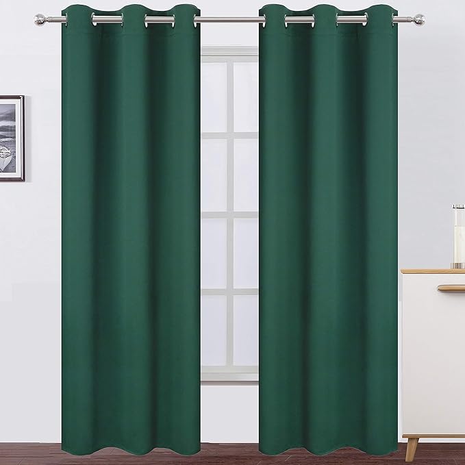 LEMOMO Green Blackout Curtains 34 x 84 Inch Length/Set of 2 Curtain Panels/Thermal Insulated Room Darkening Blackout Curtains for Bedroom