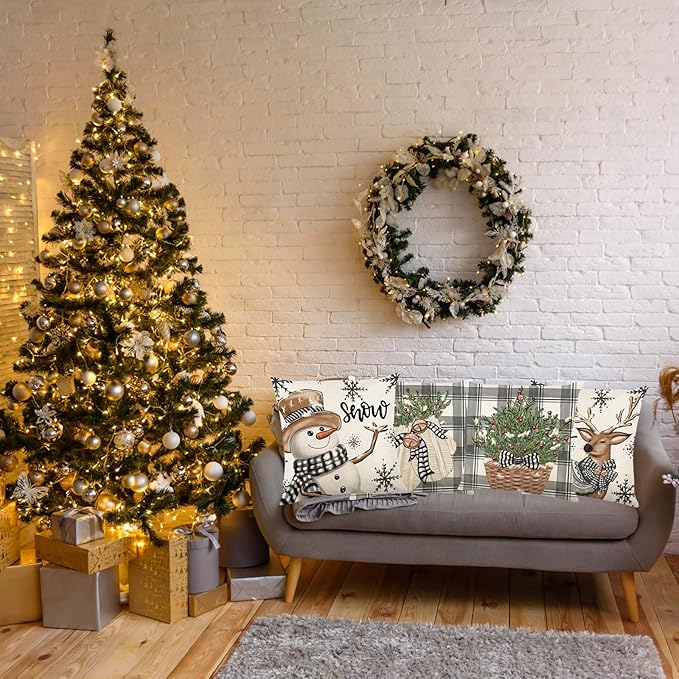 ONFAON Christmas Decorations - Christmas Pillow Covers 18x18 Set of 4, Holiday Christmas Decor Home Sofa Couch Cushion Indoor Decorations