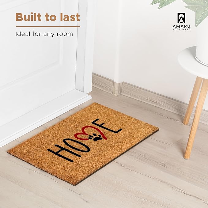 Dog Footprints - 17"x29" - Coir Door Mat with Heavy Duty Backing - Welcome Mats for Entryway, Porch - Anti-Slip PVC & Coconut Fiber Surface - Natural Home Accessories, Minimalist Original Design