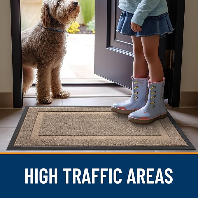 OLANLY Front Door Mat Indoor Outdoor Entrance, Waterproof All-Season, All-Weather Doormat, Sturdy Natural Rubber, Low Profile, Easy Clean Patio Porch Entryway Mat, 47x32, Mocha