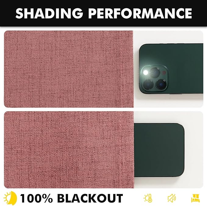 MIULEE 100% Blackout Linen Curtains for Bedroom, Dusty Rose Solid Luxury Decor Thermal Insulation Room Darkening Drapes for Living Room Nursery Back Tab Rod Pocket 42 x 90 Inches, 2 Panels