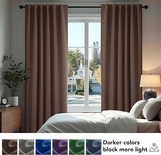 Deconovo Blackout Curtains, Thermal Insulated, W52 x L108 2 Panels, Back Tab, Machine Washable, Room-Darkening Drapes for Bedroom/Living Room Brown