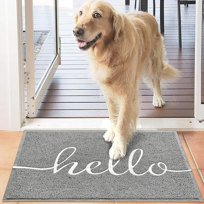 EARTHALL Door Mat Outside Inside Hello Doormat, 36"x24", Durable Floor Mat Non Slip Mat Ultra Absorb Mud Easy Clean Front Doormat for Garage, Entryway, Patio, High Traffic Areas, Grey