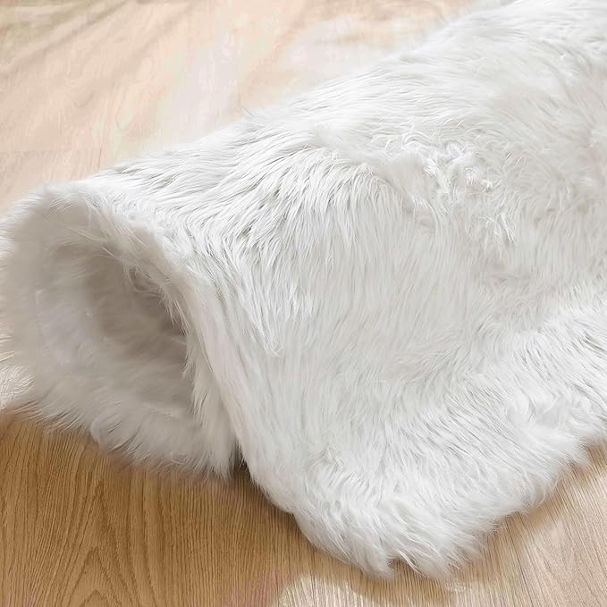 Goolela White Sheepskin Area Rug 9x12 Fluffy Fuzzy Furry Rug for Bedroom Living Room Faux Fur Shaggy Soft Rectangle