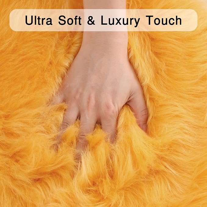duduta Yellow Faux Sheepskin Fur Rug 3x5 ft, Fluffy Shag Bedroom Dorm Nursery Playroom Carpet Rug Non Slip Washable