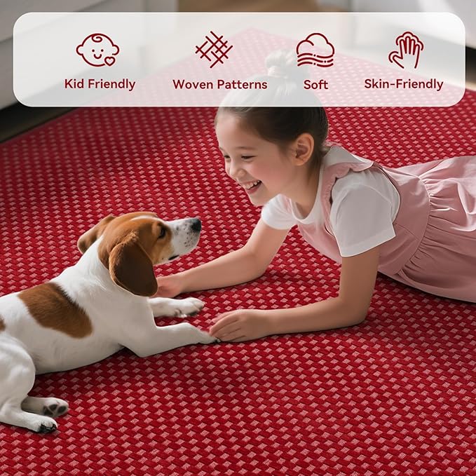 YDKGL 2x8 ft Hallway Runner Rug Extra Long Boho Woven Kitchen Runner Rugs Mat Non Slip Washable, Soft Entryway Laundry Hall Floor Runner Carpet for Indoor Backdoor Bedroom Hallway Living Room, Red