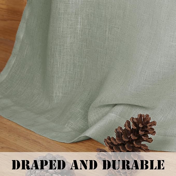 H.VERSAILTEX Living Room Linen Curtains Nickel Grommet Curtains Energy Saving Light Filtering Window Treatments Panels for Bedroom, Sea Grass, 2 Panels, 52 x 108 - Inch