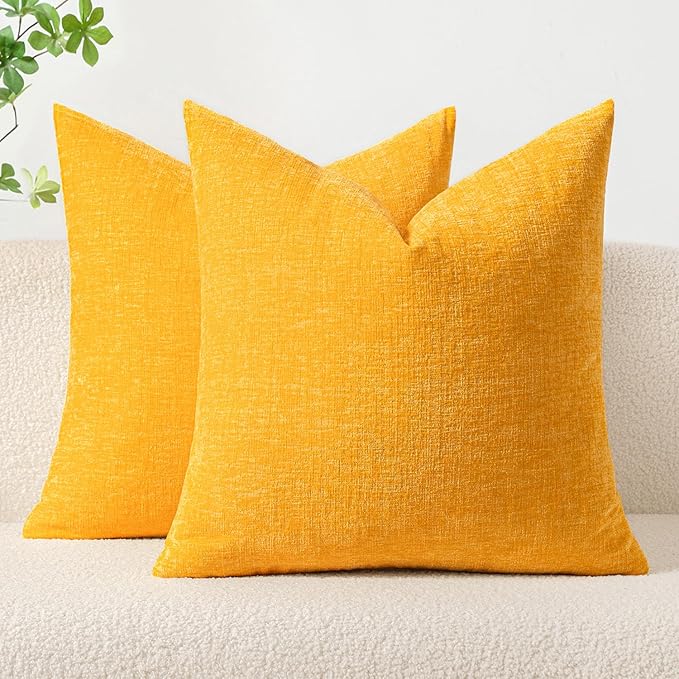 MIULEE Pack of 2 Couch Throw Pillow Covers 20x20 Inch Soft Goose Yellow Chenille Pillow Covers for Sofa Living Room Spring Home Decor Couch Solid Dyed Cases