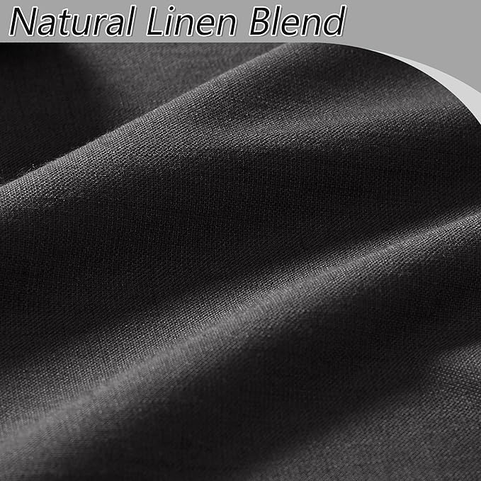 Guken Black 100% Blackout Linen Curtains 102 Inch Length 2 Panels Set for Living Room Bedroom Back Tab Thermal Insulated Black Out Drapes Room Darkening Window Curtains,52x108