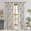 jinchan Blackout Floral Curtains for Living Room Bedroom Linen Blend Curtain Farmhouse Black Printed with Lined Back Tab Rod Pocket Drapes Window Treatments 2 Panels 102 Inch