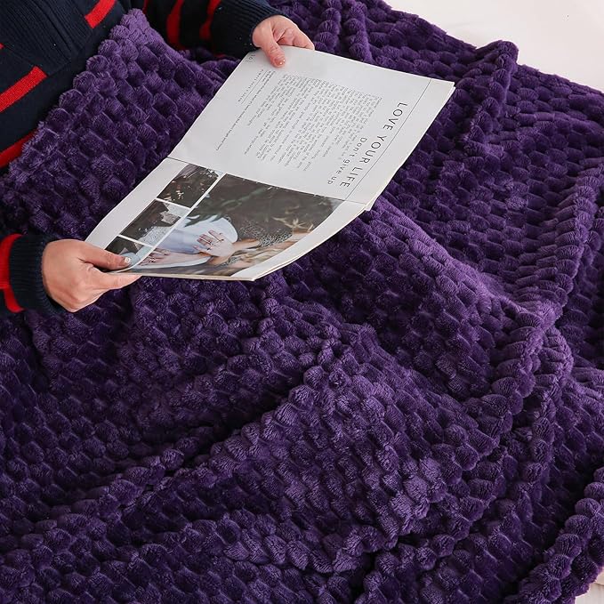Puncuntex Deep Purple Throw Blanket 60"×80" inches Fuzzy 3D Jacquard Decorative Flannel Fleece Super Soft Plush Cozy Blanket for Couch Sofa Chair Lightweight