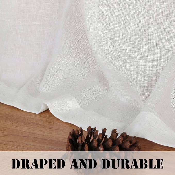 H.VERSAILTEX Elegant Natural Linen Semi Sheer Blended Energy Efficient Light Filtering Linen Textured Curtains/Nickel Grommet Window Treatments Panels/Drapes (Set of 2, Heathered White, 52" x 45")