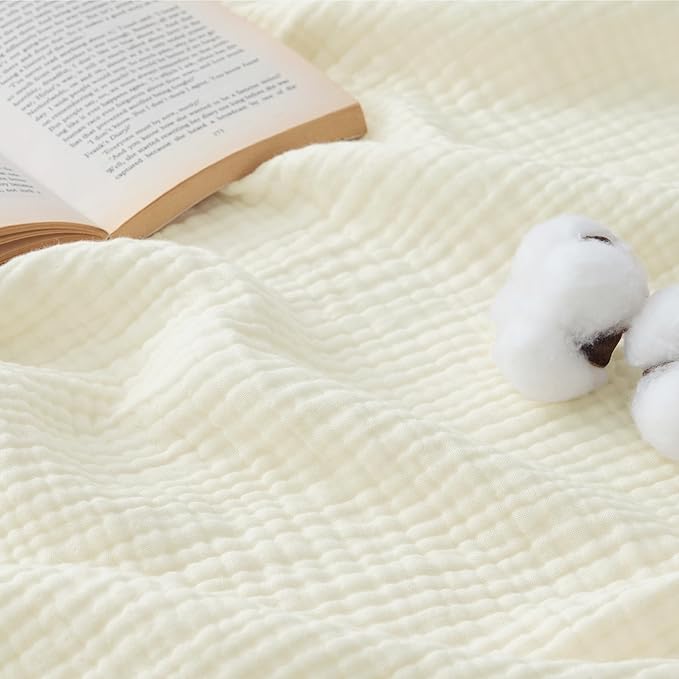 Bedsure 100% Cotton Muslin Blanket King Size for Bed - 4-Layer Breathable and Lightweight Thin Soft Summer Gauze Muslin Blanket for Adults, Cream, 108x90 Inches