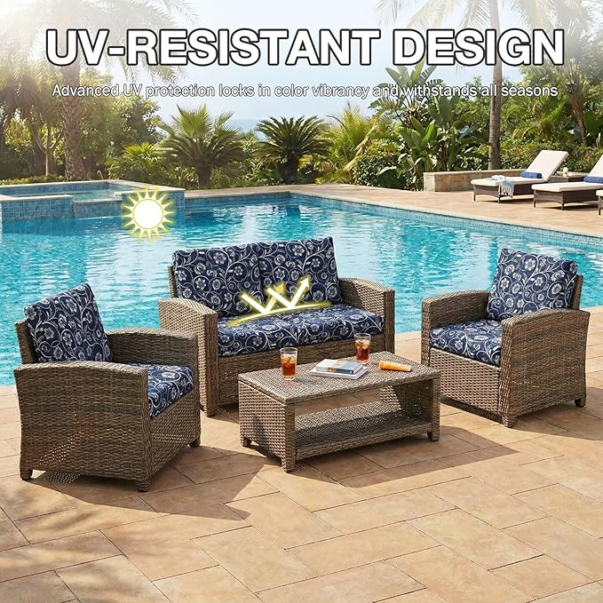 hyha 8Pcs Patio Cushion Covers, Stretch Outdoor Couch Cushion Covers Replacement, Washable Outdoor Chair/Sofa Slipcovers for Patio Furniture Cushions Protector with Elastic Bottom(Baroque,Cover Only)