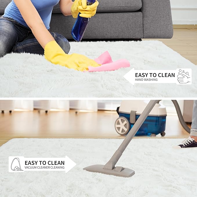 Tepook Super Soft Fluffy Rug for Bedroom, Modern Shaggy Fuzzy Kids Rugs for Living Room, Plush Indoor Nursery Home Decor Dorm Carpet with Non-Slip Bottom, Cream White, 2 X 3 Feet