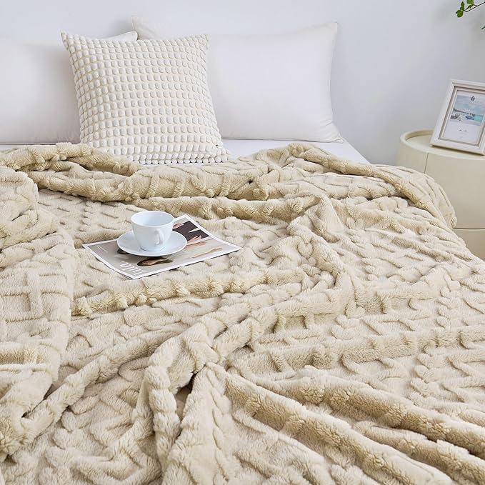 Aganear Blanket Queen Size - Fuzzy Cozy Soft Blanket for Couch, Sofa, Bed, Office, Decorative Present for All Seasons, Portable Throw Blankets for Couch, Sofa, Bed(90"x90", Khaki)
