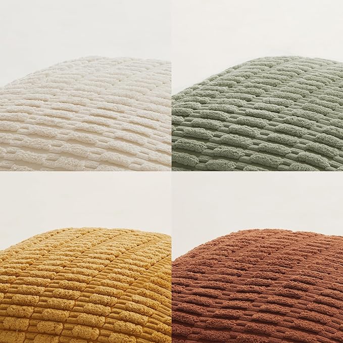 Fancy Homi 4 Packs Fall Boho Lumbar Decorative Throw Pillow Covers 12x20 Inch for Couch Bed Sofa, Aesthetic Modern Farmhouse Home Decor, Soft Striped Corduroy Rectangle Accent Cushion Case 30x50 cm