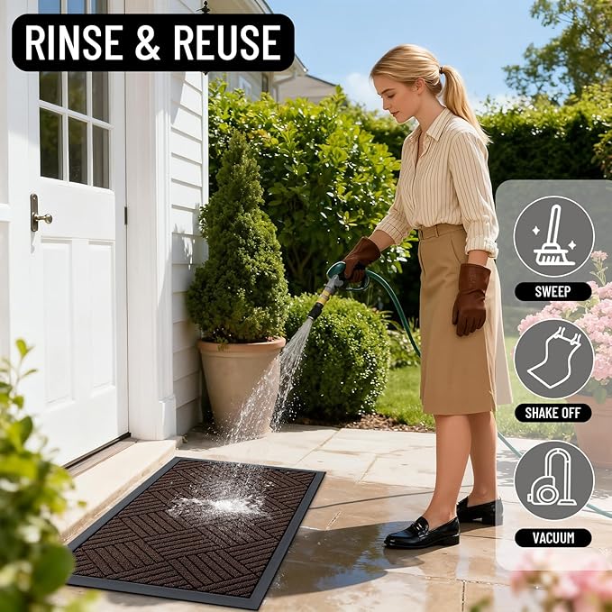 OLANLY Front Door Mat Outside Entrance 35x23, Absorbent, Heavy Duty Sturdy Natural Rubber Doormat Indoor Outdoor, Stain and Fade Resistant, Non-Slip Low Profile Floor Mat for Entryway, Brown Diamond