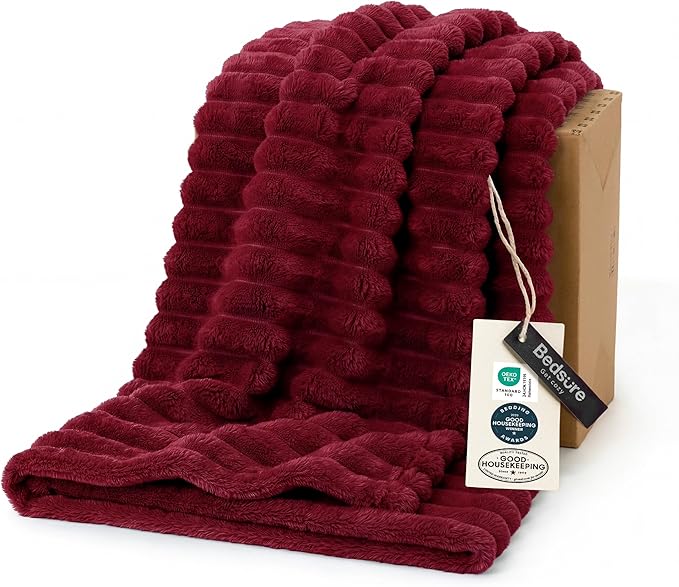 Bedsure GentleSoft Red Fleece Blanket for Couch - Cozy Soft Blankets for Women, Cute Small Throws for Girls, 60x80 Inches