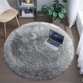 Tangsoo Round Faux Fur Rugs, Sheepskin Round Rug 3ft, Grey Soft Small Circle Rug, 3x3 Fuzzy Plush Fur Rug, Shag Circular Rugs Floor Carpet for Bedroom, Kids Room, Nursery, Girls Room, Dorm