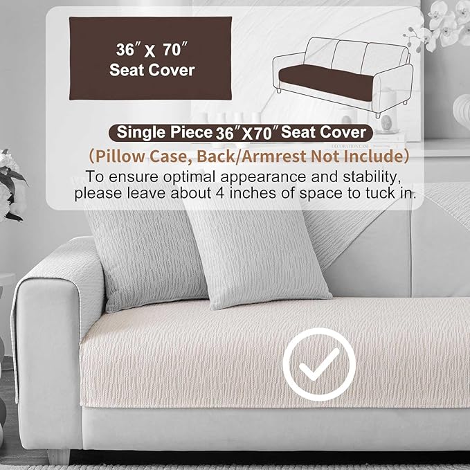 Soft Waterproof Chenille Cover Washable, Non Slip Sectional Sofa Covers for 3 Cushion Couch Sofa L Sharped Sofa Slipcover for Pets, Furniture Protector (1 PCS 36"x70" White)