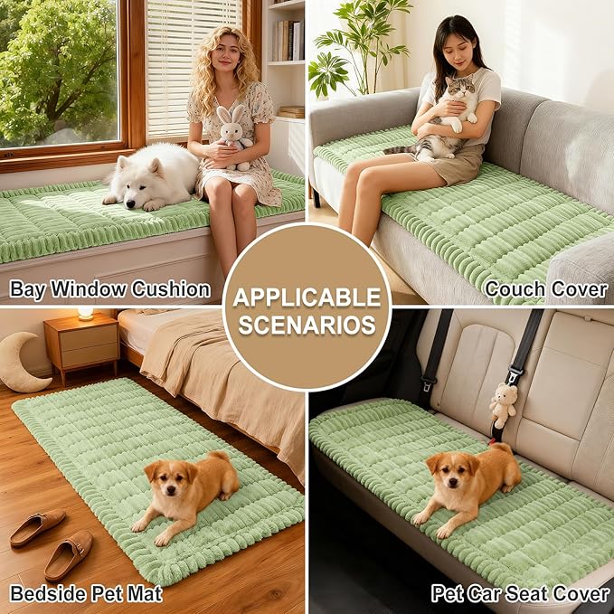 hyha Couch Covers for Dogs Washable, Non Slip Plush Dog Sofa Protectors, Fuzzy Pet Couch Covers for 3 Cushion Sofa Pet Friendly (Green, 27.6" x 70.9")