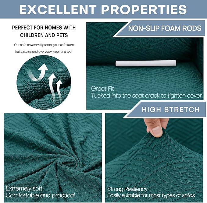 ZNSAYOTX 1 Piece Jacquard Couch Covers for 3 Cushion Couch High Stretch Sofa Cover for Pets Dogs Anti Slip Extra Large Sofa Slipcovers Furniture Protector (X-Large, New Pattern Blackish Green)