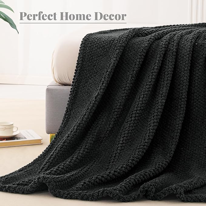 Whale Flotilla King Size Fuzzy Fleece Blanket for Bed, 90x104 Inch Fluffy Warm Soft Jacquard Blankets for All Season, Lightweight and Cozy, Black