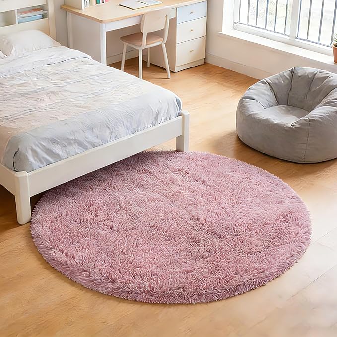 yulidayang Fluffy Round Area Rugs for Living Room,Blush 6'X6'Shag Circle Area Rugs for Bedroom,Non Slip Fuzzy Plush Rug for Kids Room Boys Girls Room and Dorm