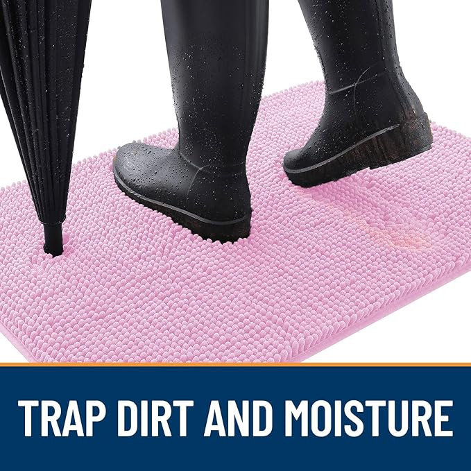 OLANLY Dog Door Mat for Muddy Paws 54x32, Absorbs Moisture and Dirt, Absorbent Non-Slip Washable Doormat, Quick Dry Chenille Mud Mat for Dogs, Entry Indoor Entryway Carpet for Inside Floor, Pink