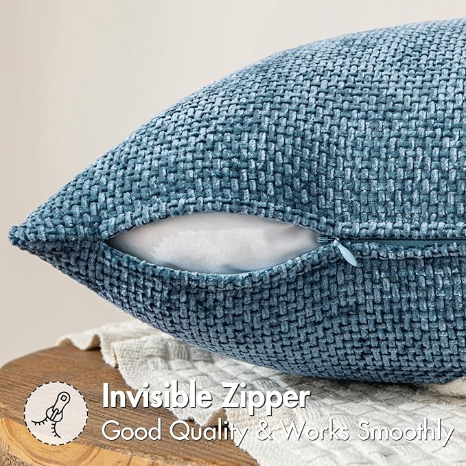 MIULEE Pack of 2 Couch Throw Pillow Covers 18x18 Inch Coastal Blue Modern Boho Accent Decorative Pillow Covers Soft Chenille Farmhouse Cushion Covers for Home Decor Bed Sofa Living Room