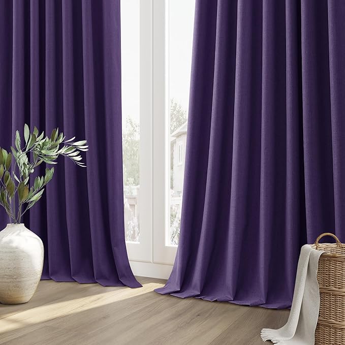 Guken 100% Blackout Curtains 102 Inch Length 2 Panels Set for Living Room Bedroom Back Tab Thermal Insulated Black Out Linen Drapes Room Darkening New Purple,52x102